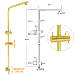 Brushed Gold Dual Shower Set 8" Round Head 3 Modes Handheld Sliding Rail Arm Twin Taps
