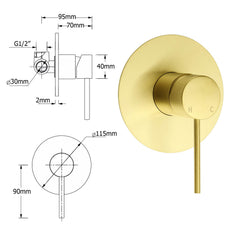Brushed Gold Twin Shower Set 8" Round Head Single Mode Handheld Sliding Rail Arm + Wall Mixer