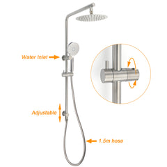 Brushed Nickel Dual Shower Set Sliding Rail Arm 8" Round Head Handheld Silver