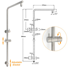 Brushed Nickel Dual Shower Set Sliding Rail Arm 8" Round Head Handheld Silver