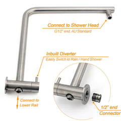 Brushed Nickel Dual Shower Set Sliding Rail Arm 8" Round Head Handheld Silver