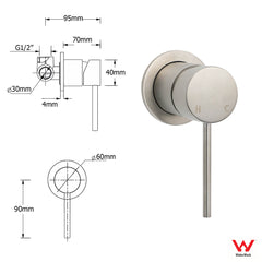 WELS Brushed Nickel 2in1 Shower Set Sliding Rail Arm 8" Round Head Handheld Small Face Mixer