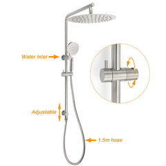 Brushed Nickel Dual Shower Set Sliding Rail Arm 12" Round Head Handheld Wall Mixer Valve