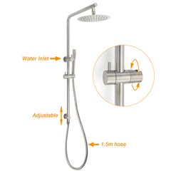 Brushed Nickel 2in1 Shower Set Sliding Rail Arm 8" Round Head Metal Handheld Hot Cold Mixer Valve