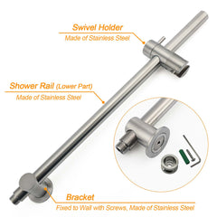 WELS Brushed Nickel 2in1 Shower Set Sliding Rail Arm Large 12" Round Head Handheld Mixer