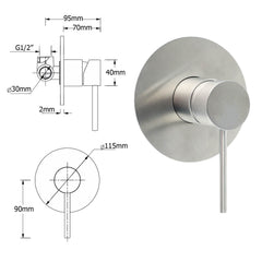 WELS Brushed Nickel 2in1 Shower Set Sliding Rail Arm Large 12" Round Head Handheld Mixer