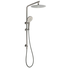 WELS Gunmetal Round 10" Twin Shower Head 3 Modes Handheld Slide Rail Diverter Arm