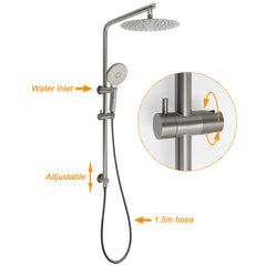WELS Gunmetal Round 10" Twin Shower Head 3 Modes Handheld Slide Rail Diverter Arm