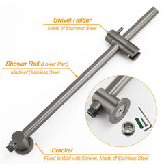 WELS Gunmetal Round 10" Twin Shower Head 3 Modes Handheld Slide Rail Diverter Arm