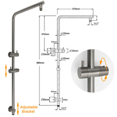 WELS Gunmetal Round 10" Twin Shower Head 3 Modes Handheld Slide Rail Diverter Arm