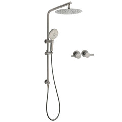 WELS Gun Metal Round 10" 2in1 Shower Head 3 Modes Handheld Slide Rail Arm Twin Taps