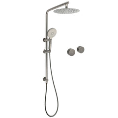 WELS Gun Metal Round 10" Twin Shower Head 3 Modes Handheld Slide Rail Hot Cold Taps Set