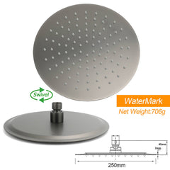 WELS Gun Metal Round 10" Twin Shower Head 3 Modes Handheld Slide Rail Arm Diverter Mixer Set
