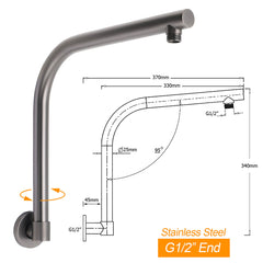 Gun Metal Round 8" Rainfall Shower Head + High Rise Gooseneck Wall Arm Bath Set