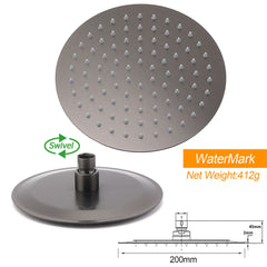 Gun Metal Round 8" Rainfall Shower Head + High Rise Gooseneck Wall Arm Bath Set