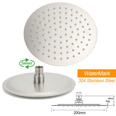 Brushed Nickel 2in1 Round 8" Stainless Steel Rain Head Shower Handheld Sliding Rail Arm Set
