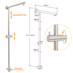Brushed Nickel 8" Thin Rain Head Twin Shower Handheld Sliding Rail Arm Set With Mixer