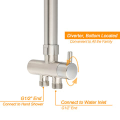 Brushed Nickel Round 12" Large Rain Head Shower Handheld Sliding Rail Arm Chrome Set + Twin Taps