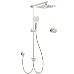 Brushed Nickel 12" Large Rain Head Twin Shower Handheld Sliding Rail Arm Set With Mixer