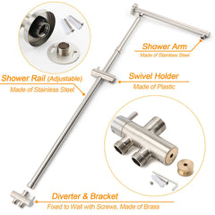 Brushed Nickel 2in1 Square 8" Thin Rainfall Head Shower Handheld Sliding Rail Arm Set