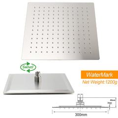 WELS Brushed Nickel 12" Rain Head Shower Square 3 Modes Handheld Sliding Rail Arm Mixer Dual Set