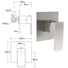 WELS Brushed Nickel 12" Rain Head Shower Square 3 Modes Handheld Sliding Rail Arm Mixer Dual Set