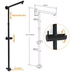 WELS Matt Black Dual 12" Round Shower Head Set Metal Handheld Rail Wall Arm Elbow Inlet Twin Taps
