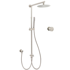 Brushed Nickel 8" Thin Rain Head Twin Shower Metal Handheld Rose Sliding Rail Arm Set With Mixer