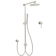 WELS Brushed Nickel Round 8" Rain Head Shower 1 Mode Handheld Sliding Rail Mixer 2in1 Set