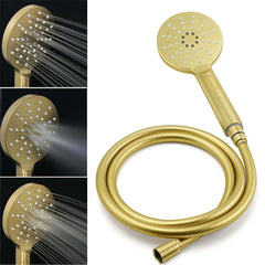 WELS Brushed Gold 2in1 Shower 8" Round Head Set 3 Mode Handheld Rose Sliding Rail Twin Taps