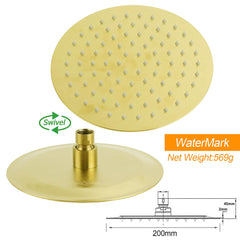 WELS Brushed Gold Shower 8" Round Head 3 Mode Handheld Rose Sliding Rail Mixer Dual Set