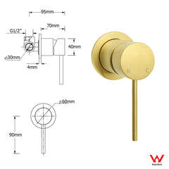 WELS Brushed Gold Shower 8" Round Head 3 Mode Handheld Rose Sliding Rail Mixer Dual Set