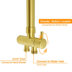 Brushed Gold Square 10" Rain Head 3 Mode Handheld Rose Sliding Rail Arm Dual Shower Set