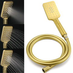 WELS Brushed Gold Square 10" Rain Head 3 Mode Handheld Sliding Rail Wall Mixer 2in1 Shower Set