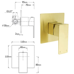 WELS Brushed Gold Square 10" Rain Head 3 Mode Handheld Sliding Rail Wall Mixer 2in1 Shower Set