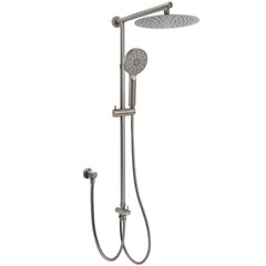 WELS Gun Metal Dual Round Shower 10" Rain Head 3 Mode Handheld Sliding Rail Diverter Set