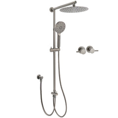 WELS Gun Metal 2in1 Round Shower 10" Rain Head 3 Mode Handheld Sliding Rail Twin Taps Set