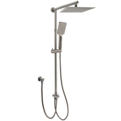 WELS Gun Metal 2in1 Shower Set Square 10" Rain Head Handheld Adjustable Silde Rail Combo
