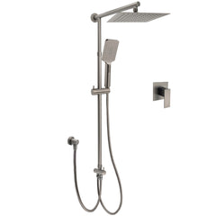 WELS Gun Metal 2in1 Shower Set Square 10" Rain Head Handheld Silde Rail Hot Cold Mixer