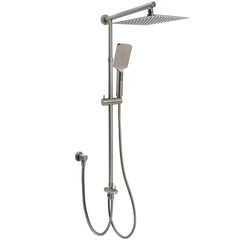 WELS Gun Metal 2in1 Shower Set Square 12" Rainfall Head Handheld Adjustable Silde Rail Combo