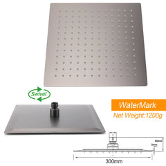 WELS Gun Metal 2in1 Shower Set Square 12" Rainfall Head Handheld Adjustable Silde Rail Combo