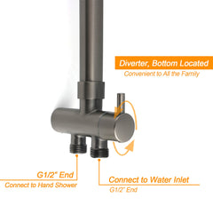 WELS Gun Metal 2in1 Shower Set Square 12" Rain Head 3 Modes Handheld Silde Rail Hot Cold Mixer
