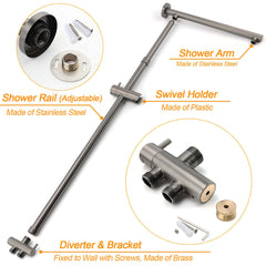 WELS Gun Metal 2in1 Round Shower 10" Rain Head Single Mode Handheld Sliding Rail Twin Taps Set