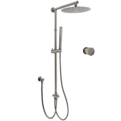 WELS Gun Metal 2in1 Round Shower 10" Rain Head Stngle Mode Handheld Sliding Rail Arm Mixer Set