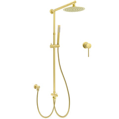 Brushed Gold Twin Shower 8" Round Head Single Mode Handheld Rose Sliding Rail Small Face Mixer Set
