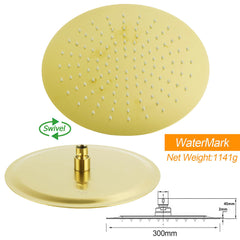 WELS Brushed Gold Rain Shower 12" Head Ergonomic Handheld Rose Sliding Rail Round Taps Set