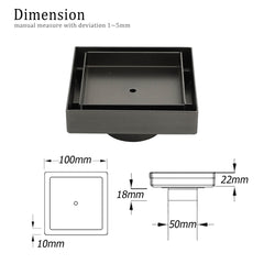 Gun Metal 100mm Square Tile Insert Floor Drain Small Shower Grate 50mm Waste Set