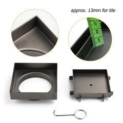Gun Metal 100x100mm Square Tile Insert Floor Drain Small Shower Grate 80mm Waste