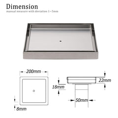 Bathroom 200x200mm Big Square Tile Insert Floor Drain Shower Grate 50mm Waste