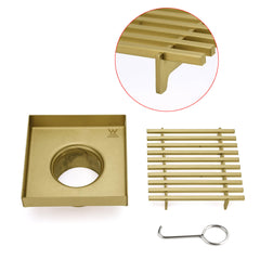 Brushed Gold Smart Square 100mm Strip Fence Floor Drain Shower Grate 50mm Waste